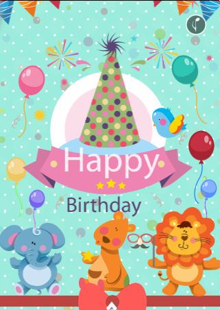 蓝色可爱小孩生日邀请函